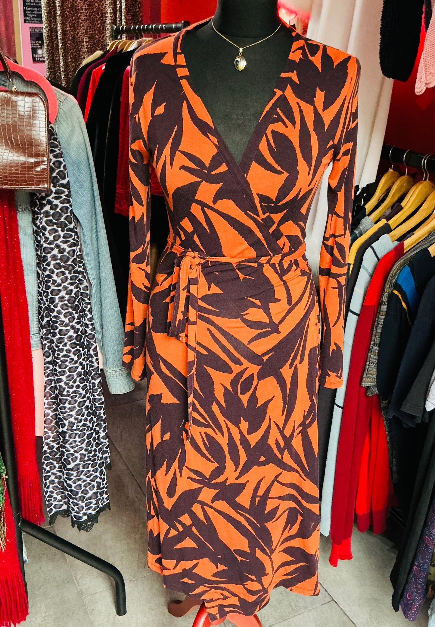 Orange Leaves Wrap Around Boden Long Sleeve Dress