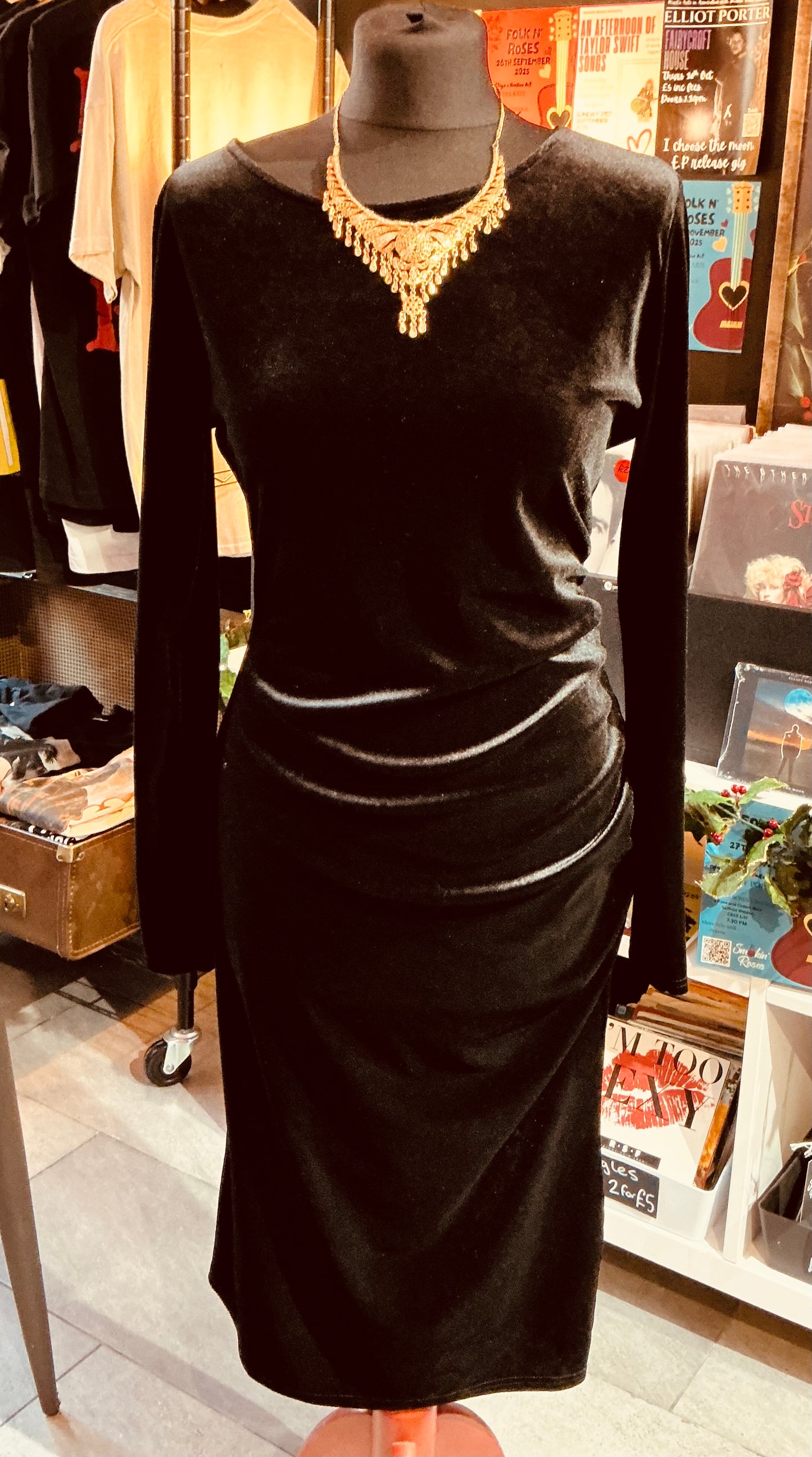 Black Velvet Ruched Sosandar Pencil Dress