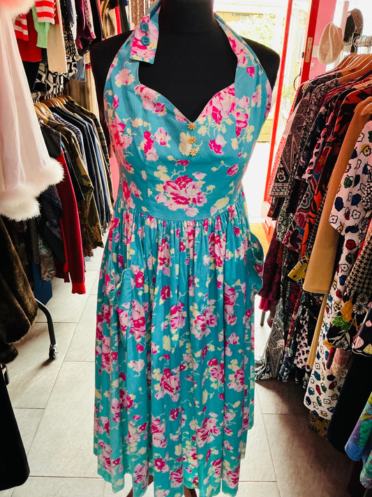 1980s Vintage Laura Ashley Floral Halter neck Swing Dress