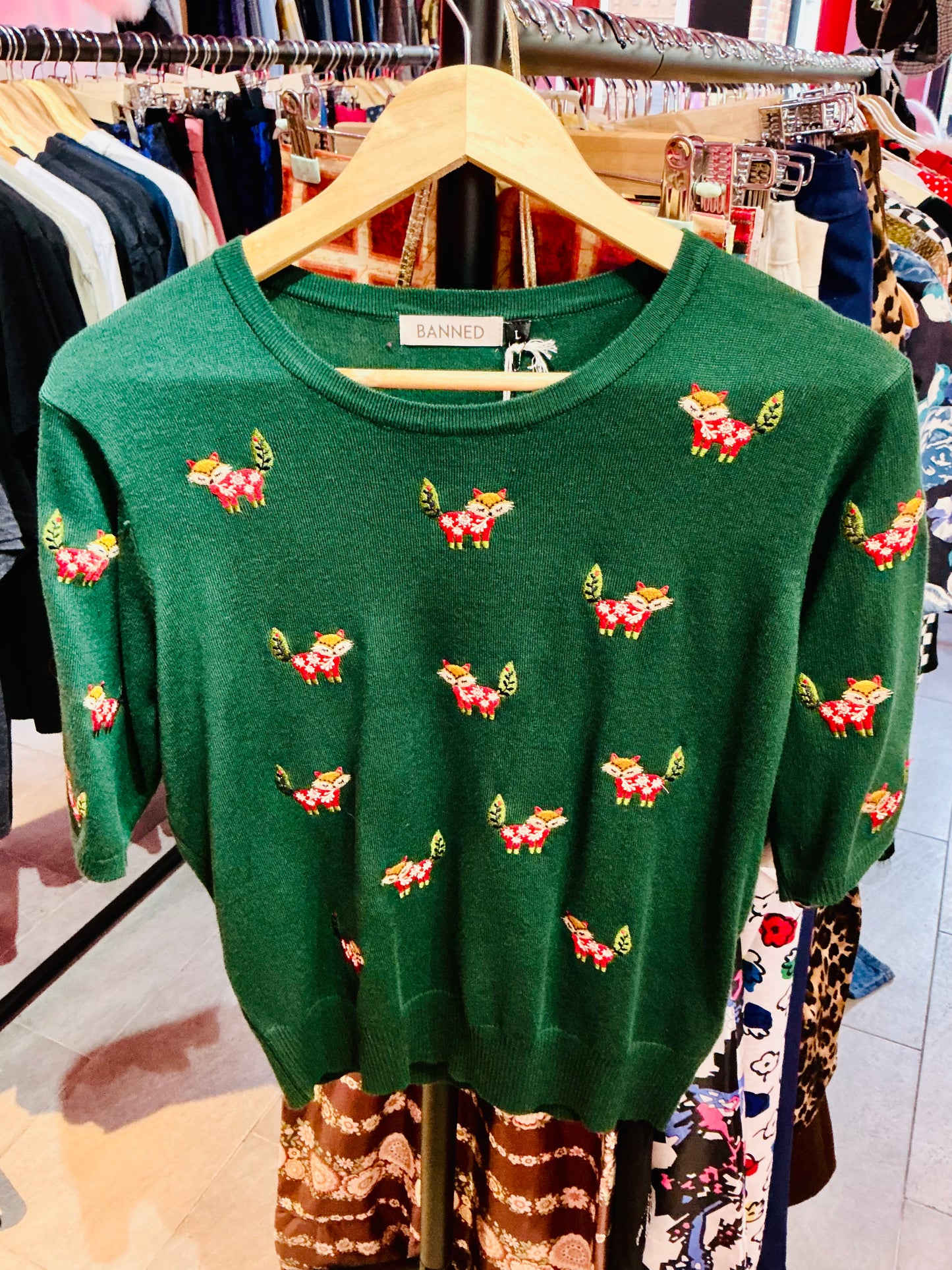 Banned Apparel Green Scandi Fox Christmas Jumper