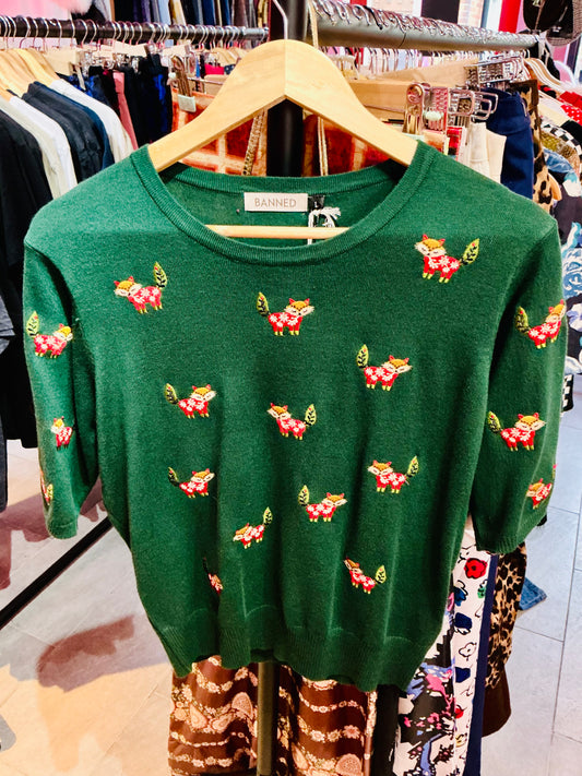 Banned Apparel Green Scandi Fox Christmas Jumper