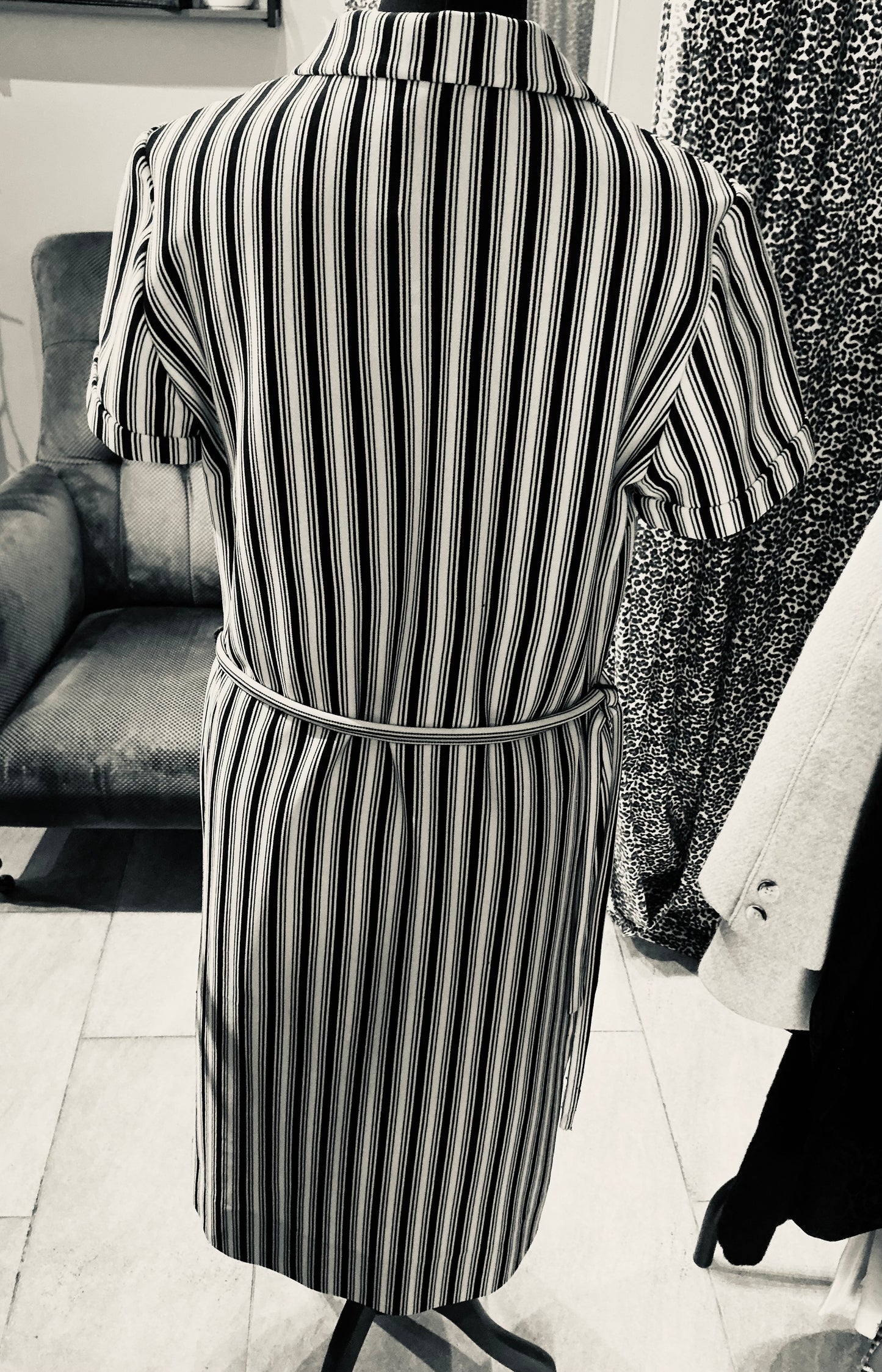 1980s Vintage C&A Black and White Striped Dress