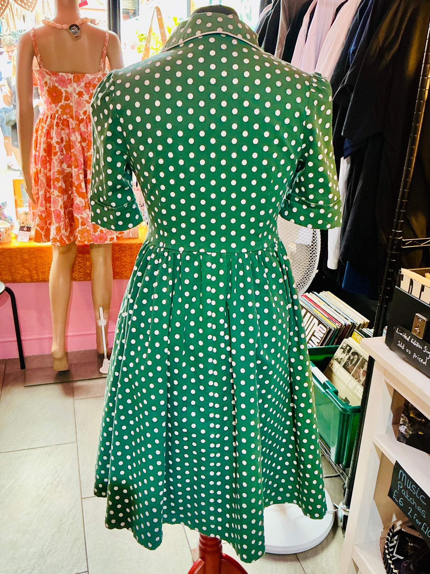 1950s Style Green Polka Dot Swing Dress