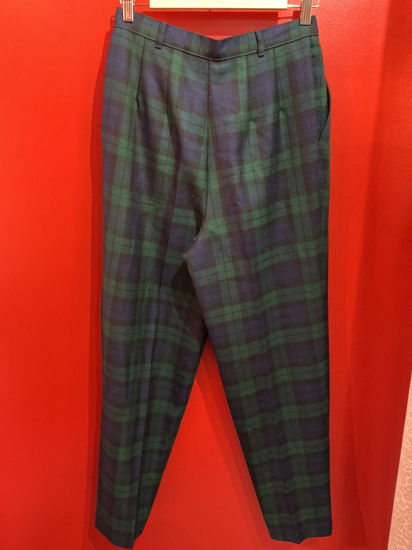 St Michael Green & Blue Tartan Wool Trousers