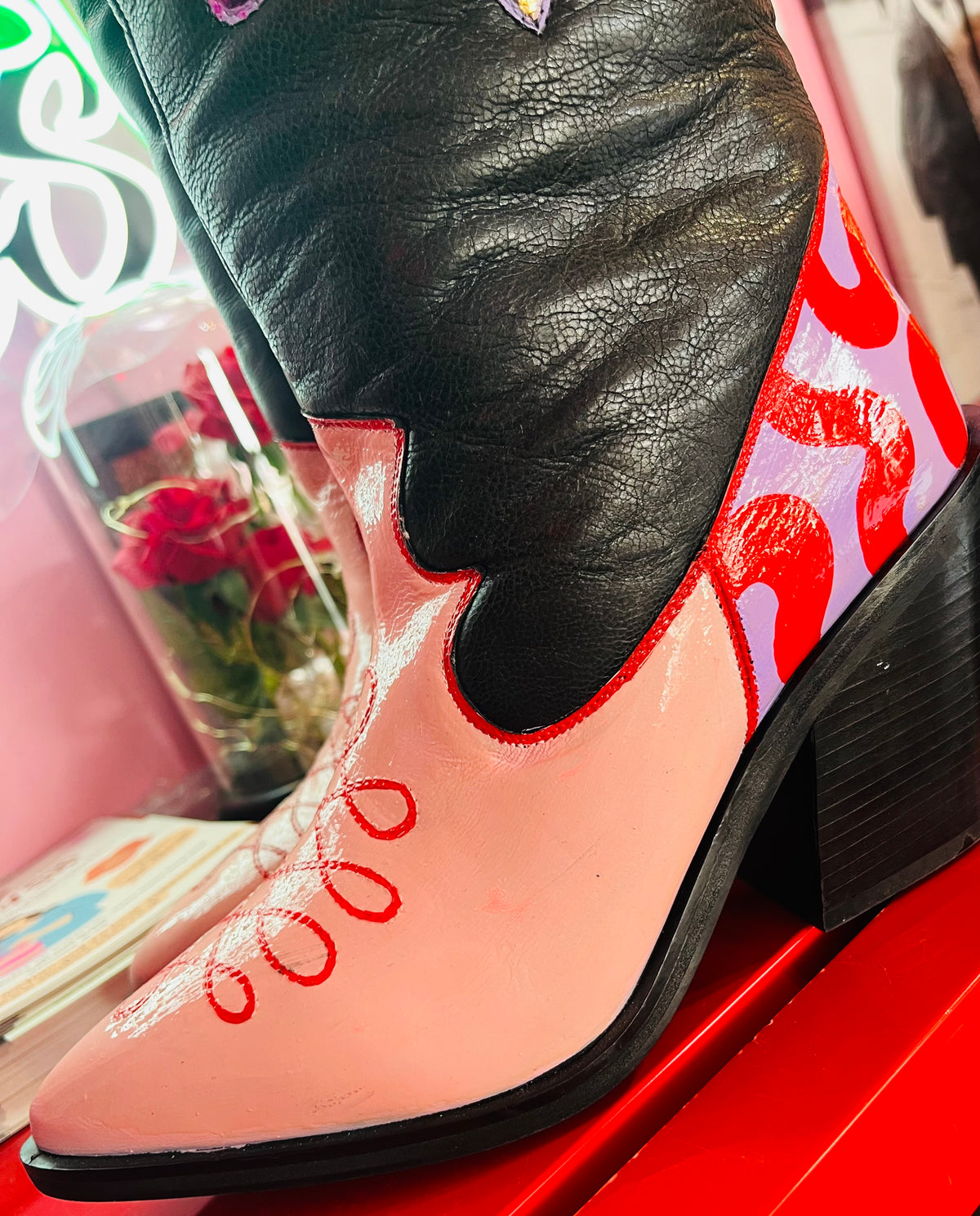 Hand painted Upcycled Knee High Cowboy Boots