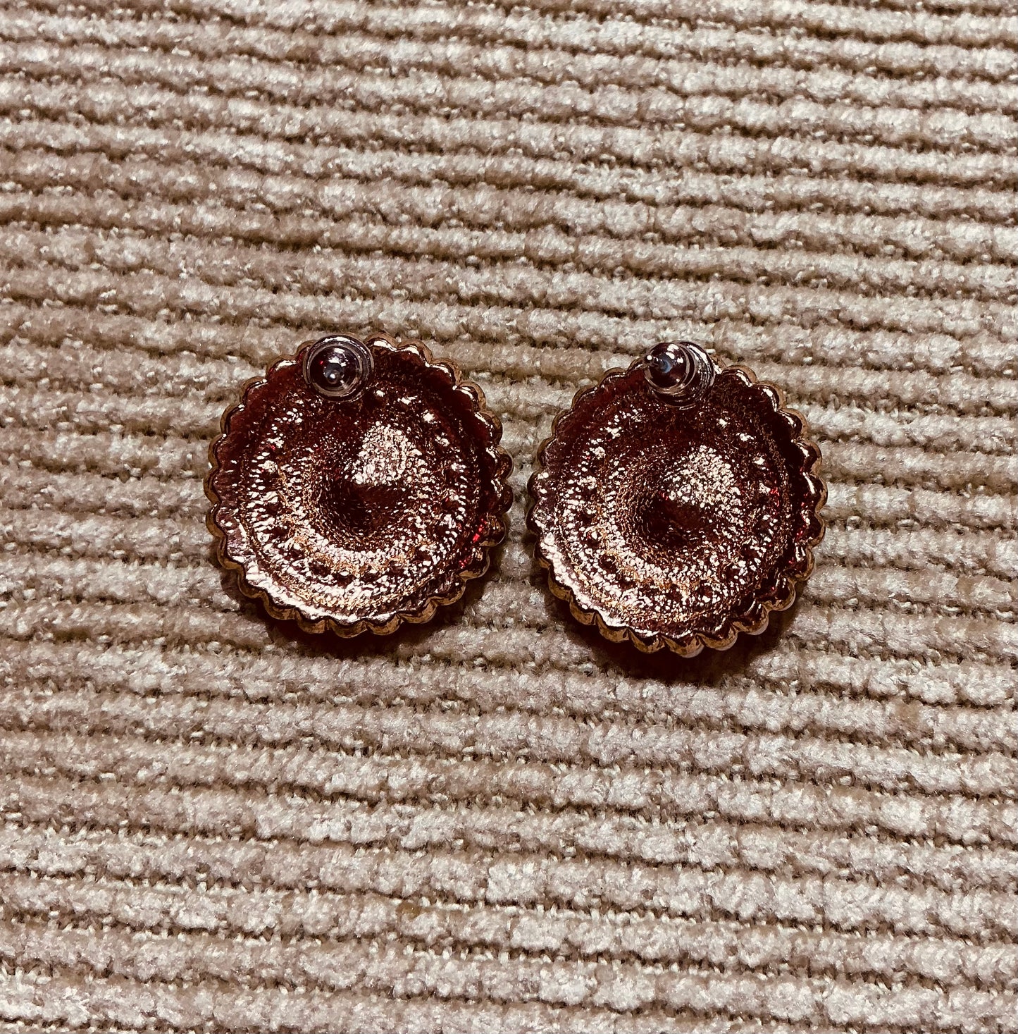 1980s Vintage Large Circle Studs with Pearls and Blue Crystal