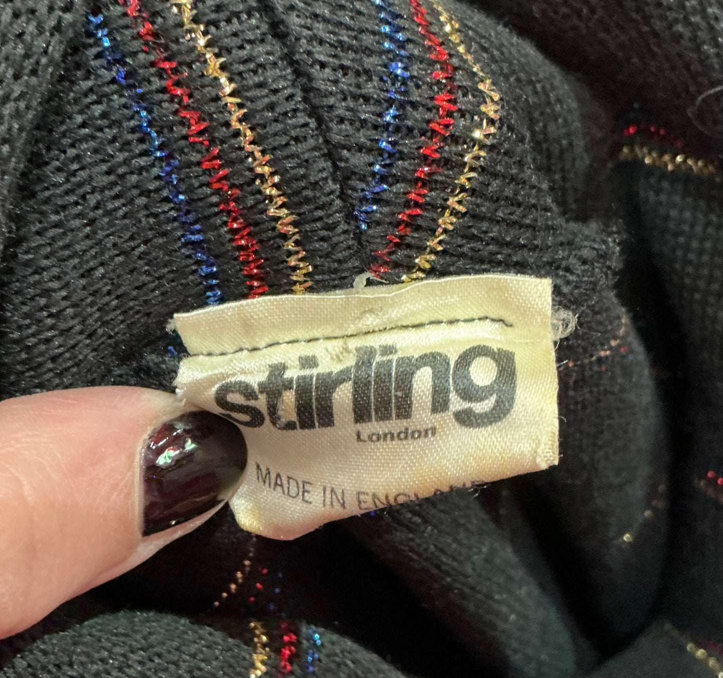 1970s Vintage Stirling Black and Glitter Striped Maxi Dress