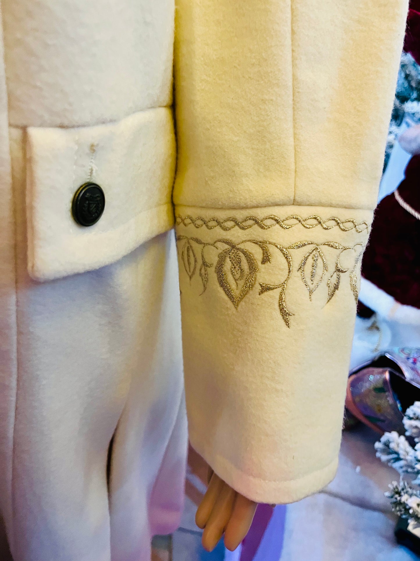 1950s Vintage Italian Vintage Cream Embroidered Peacoat