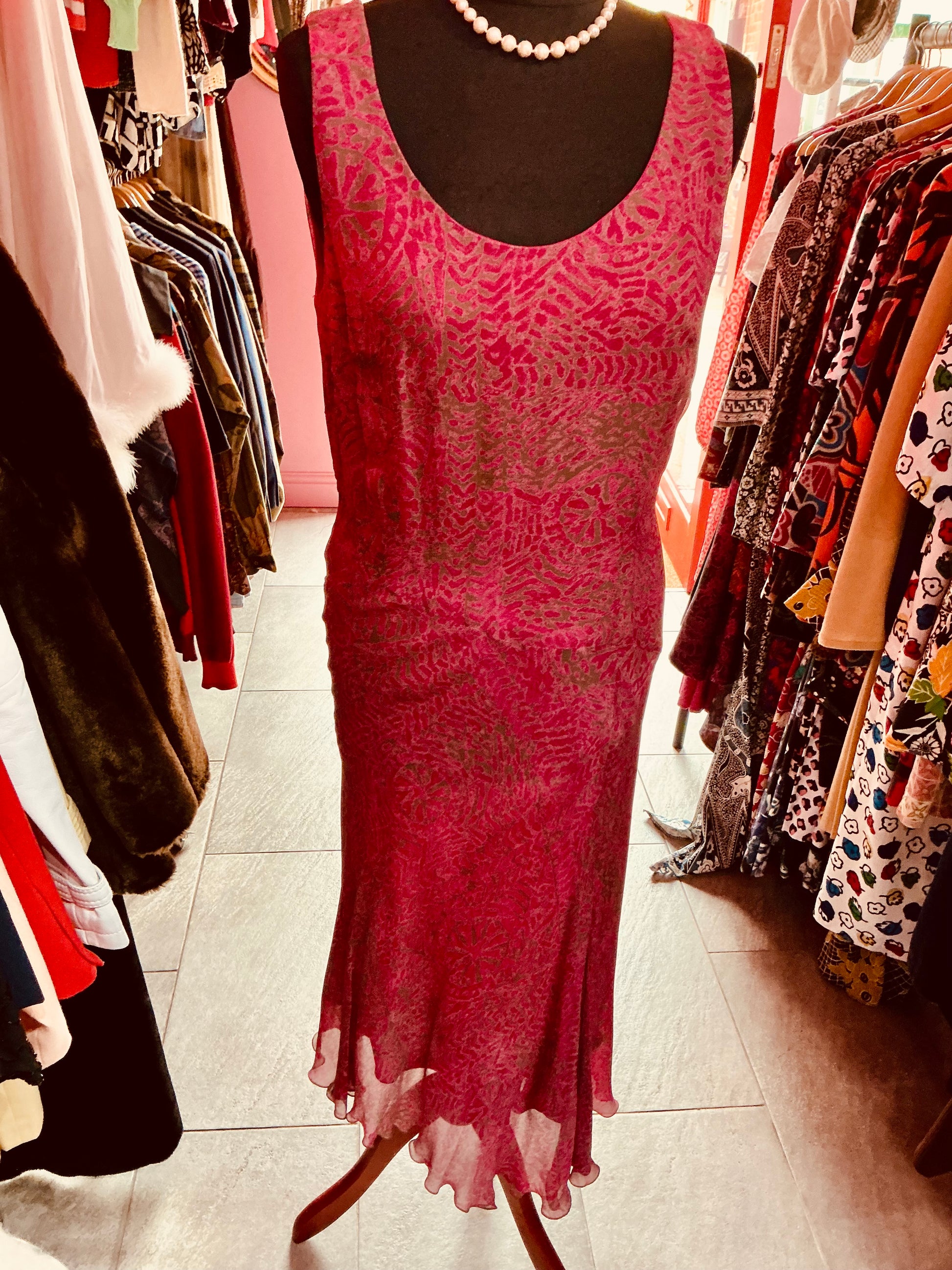 1990s Vintage Claudia Sträter Magenta Pink Maxi Cocktail Dress
