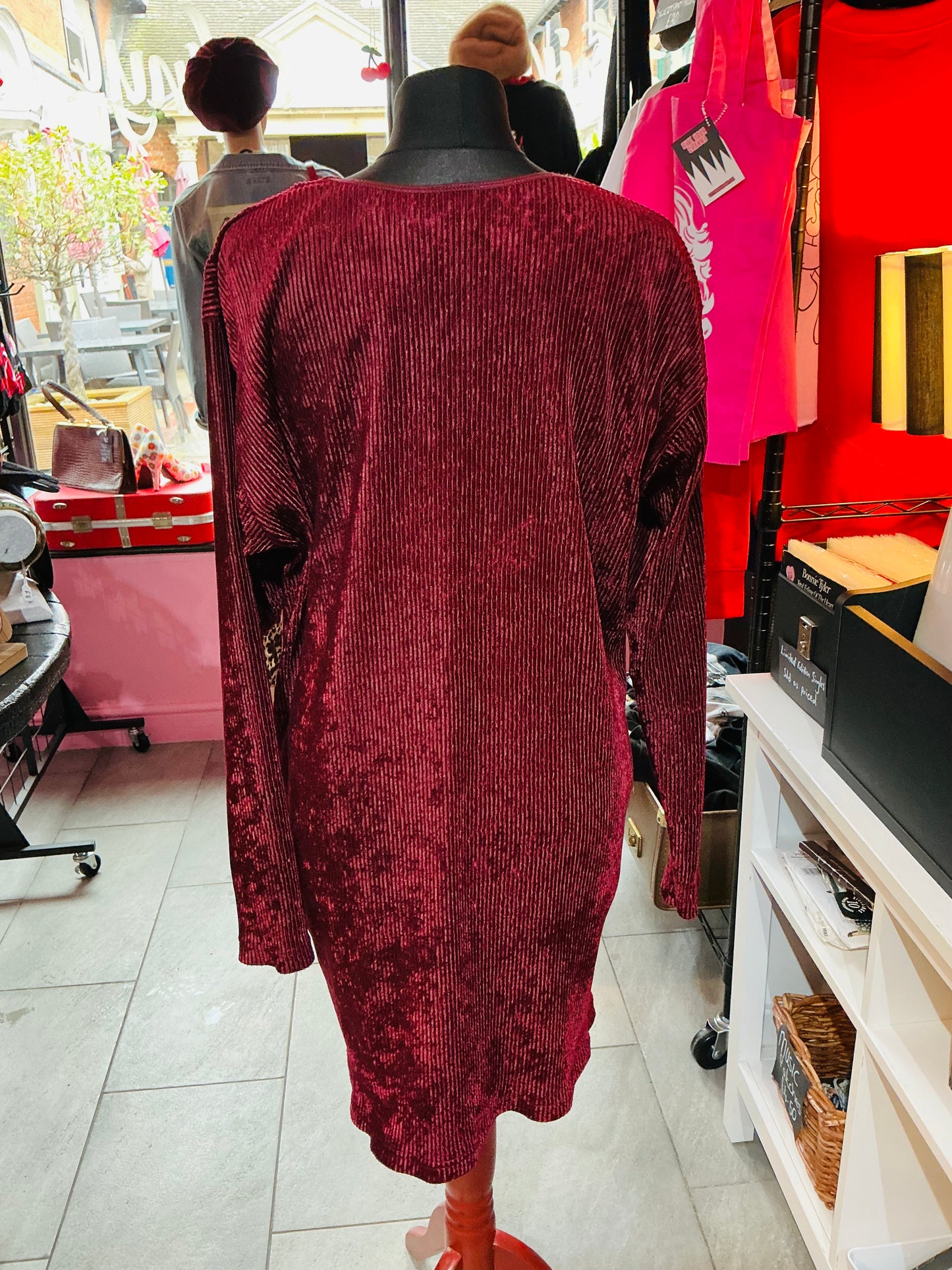 1990s Sixth Sense Burgundy Cord Shift Dress