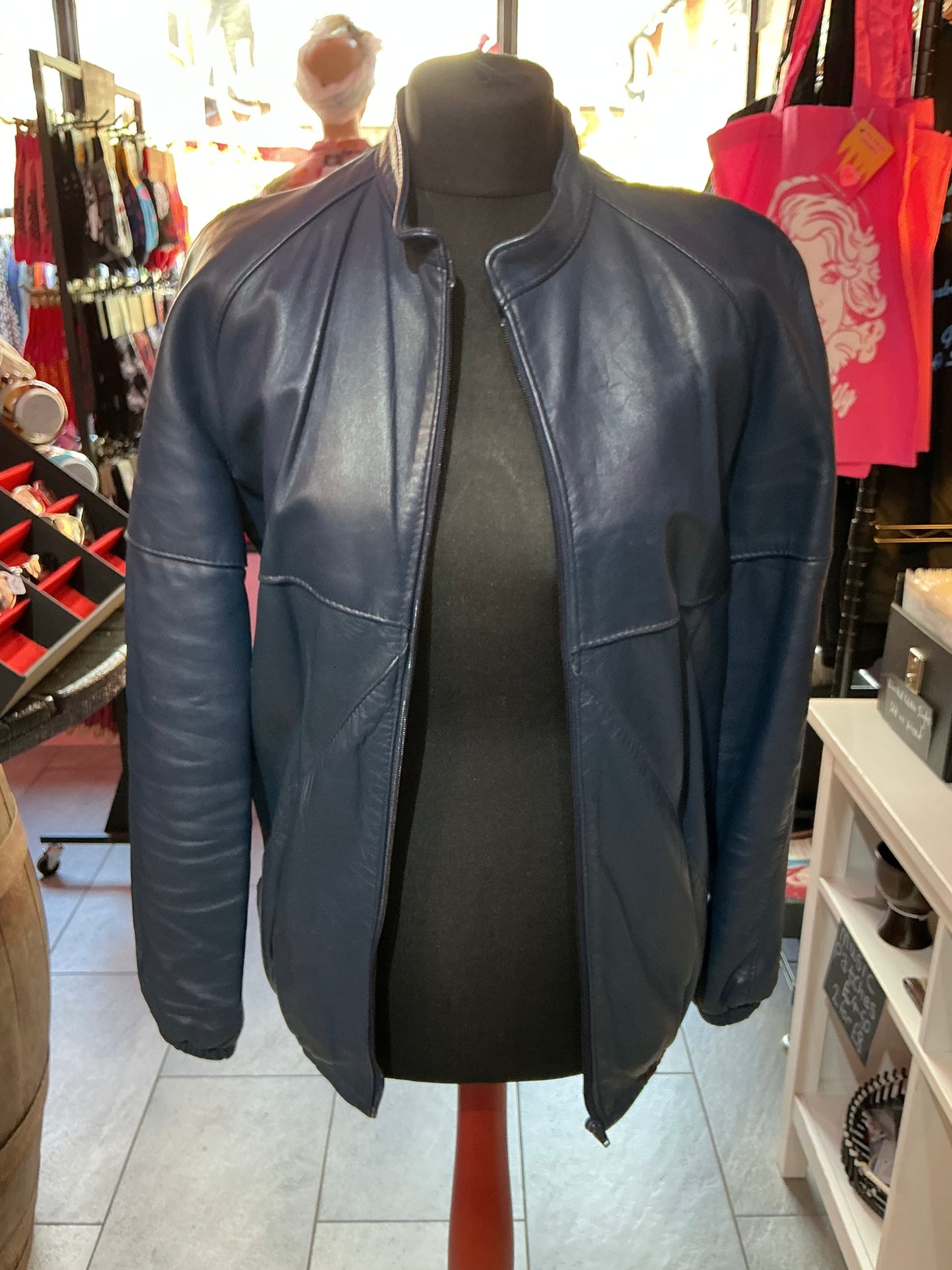 1980s Vintage Blue Leather Jacket
