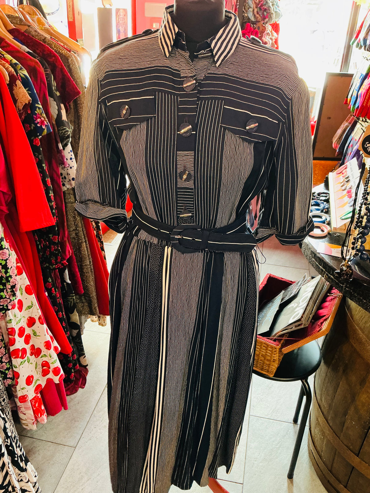 1980s Vintage Vivienne Lawrence Navy Blue Nautical Dress