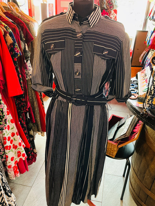 1980s Vintage Vivienne Lawrence Navy Blue Nautical Dress