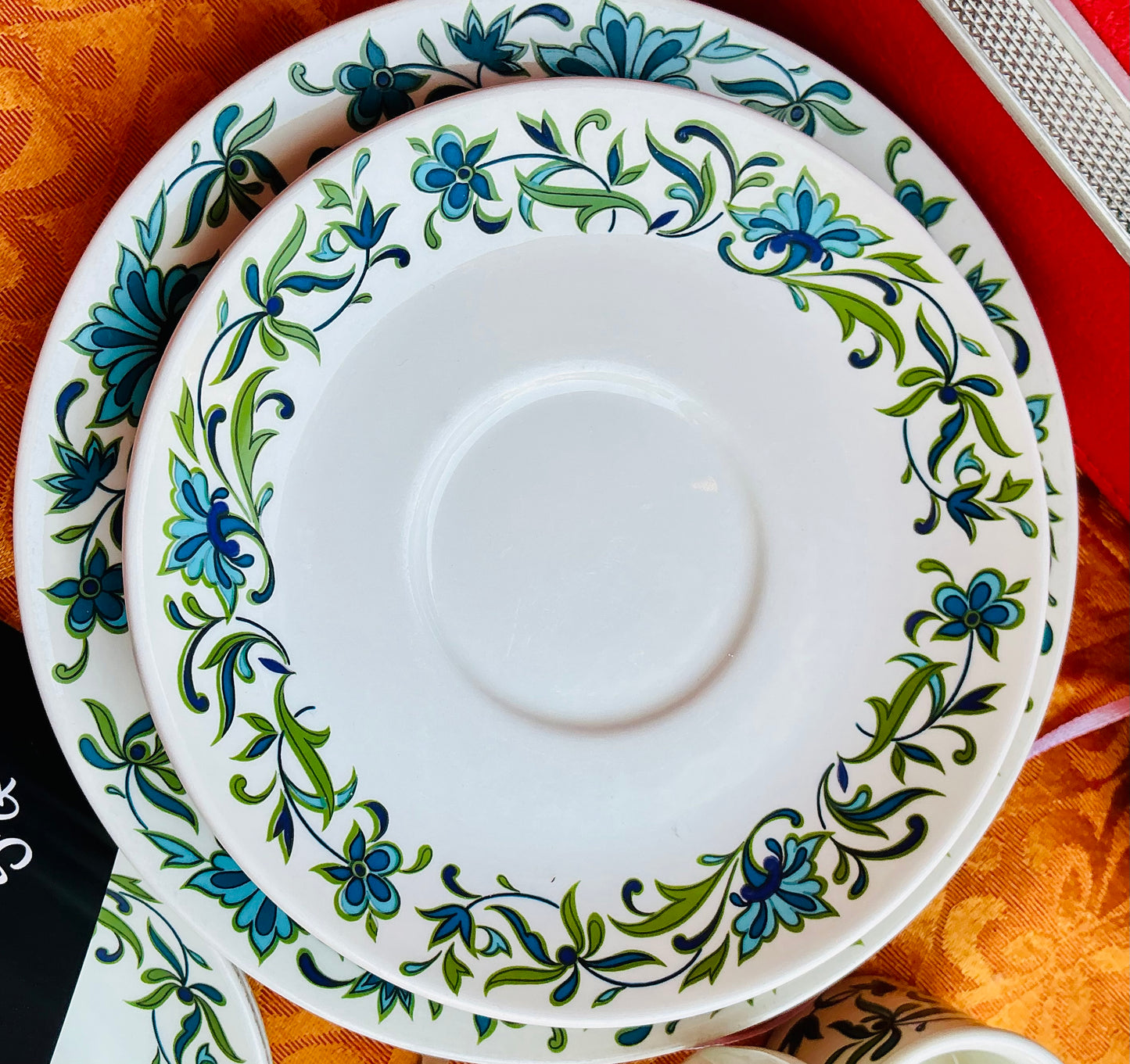 1970s Midwinter Blue Floral Tea Cup and Saucer Set