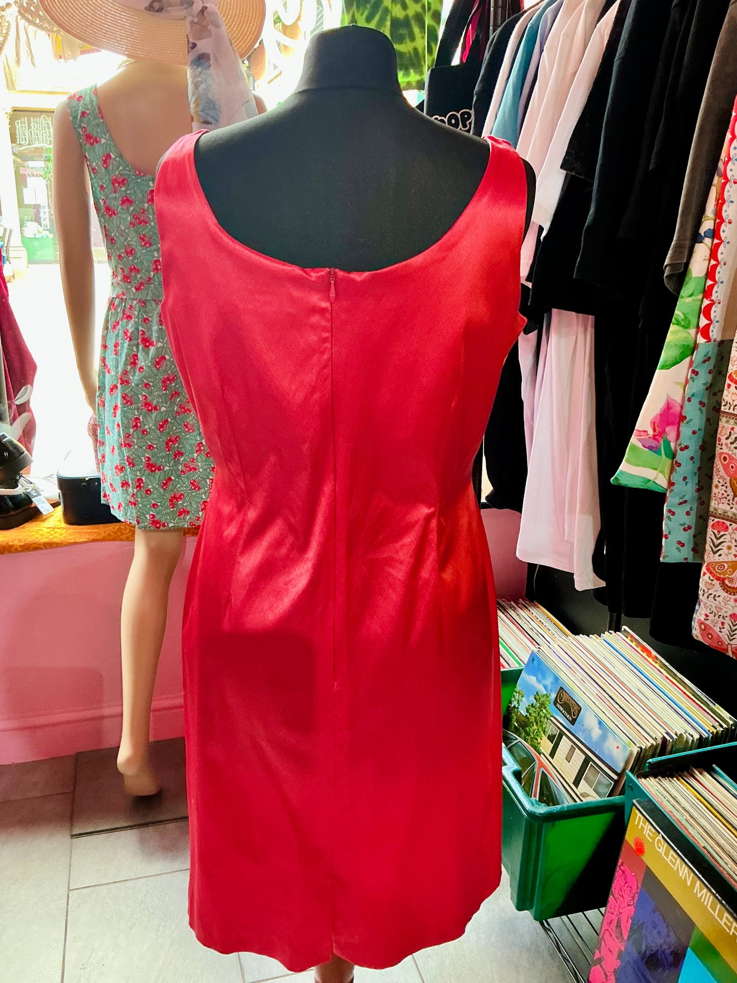 90s Vintage Deep Pink Satin Cocktail Dress