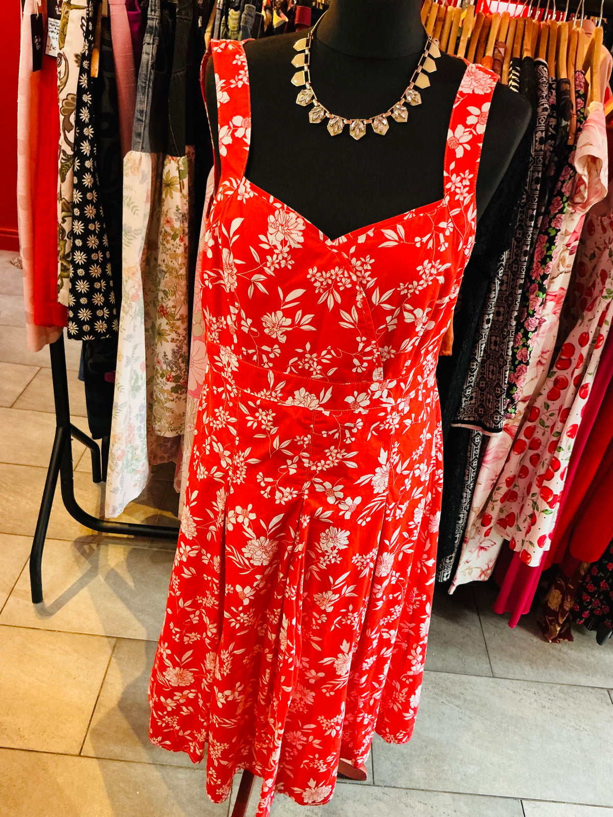 Red and White Floral Joe Browns Tea Dress