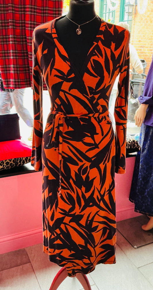 Orange Leaves Wrap Around Boden Long Sleeve Dress