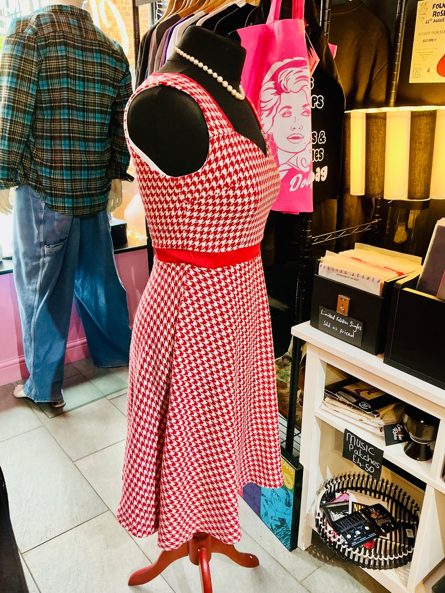 1950s Style Red and White Dogtooth Patterned Lindy Bop Dress