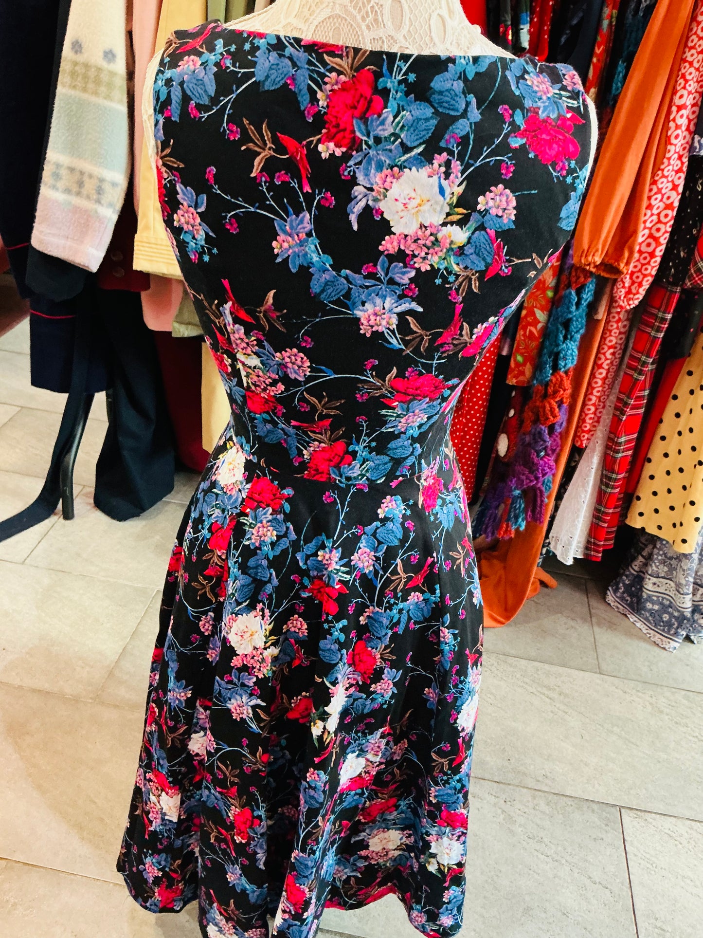 1950s Style Hearts and Roses Floral Swing Dress