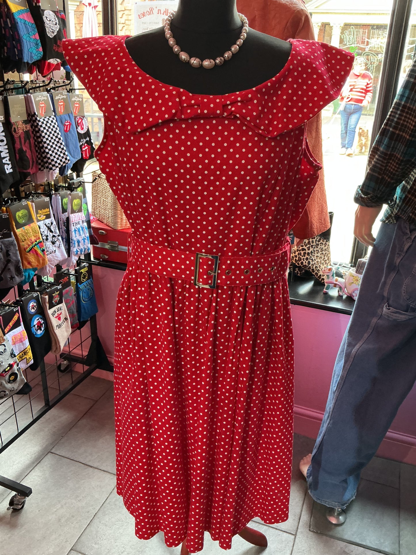 50s Rockabilly Cream & Polka Dot Swing Dress
