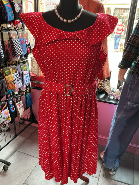 50s Rockabilly Cream & Polka Dot Swing Dress