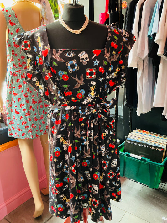 1950s Rockabilly Tattoo Print Lady Vintage Swing Dress