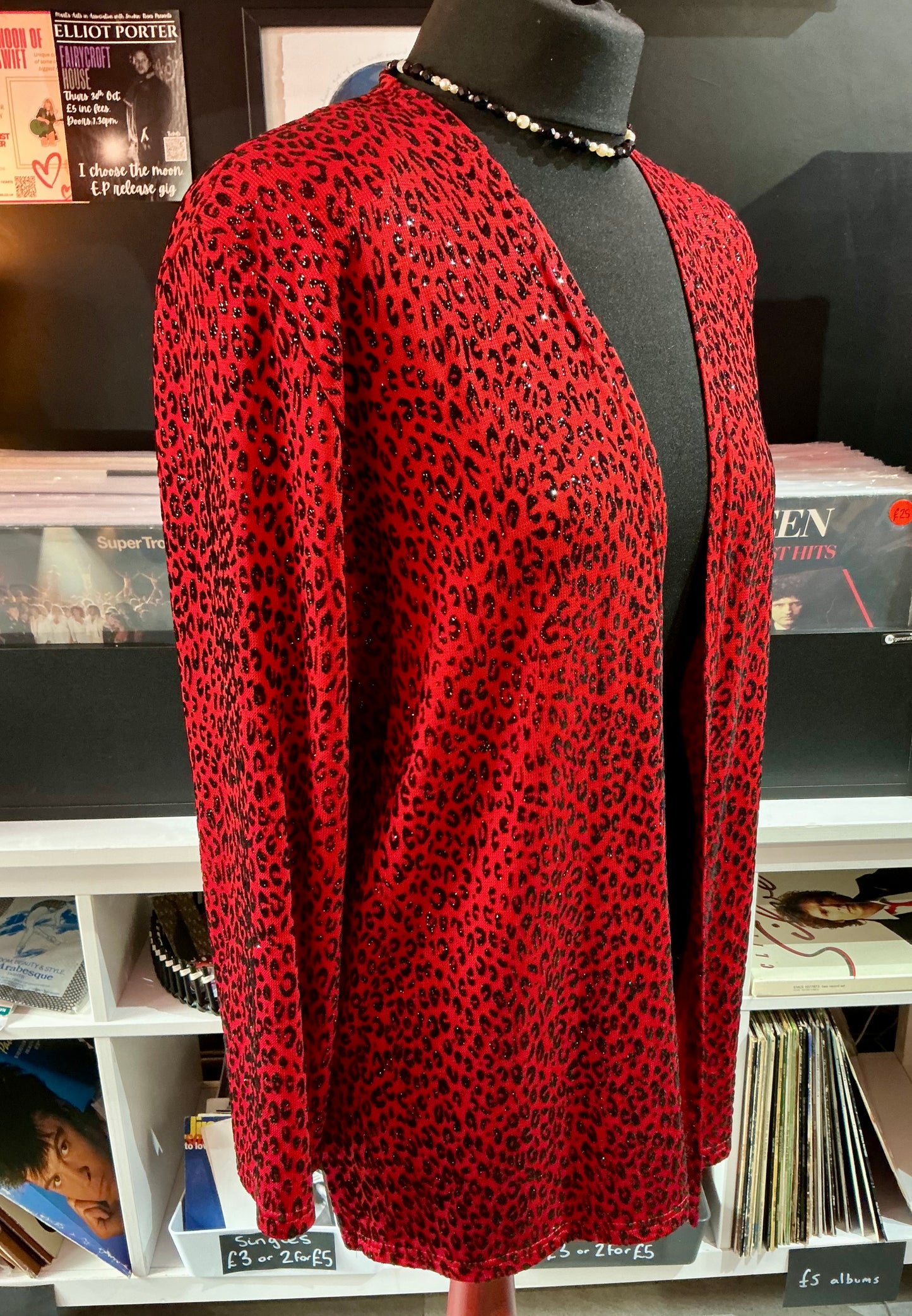 Original 1980s Stephen Y Vintage Red Leopard Print Cardigan