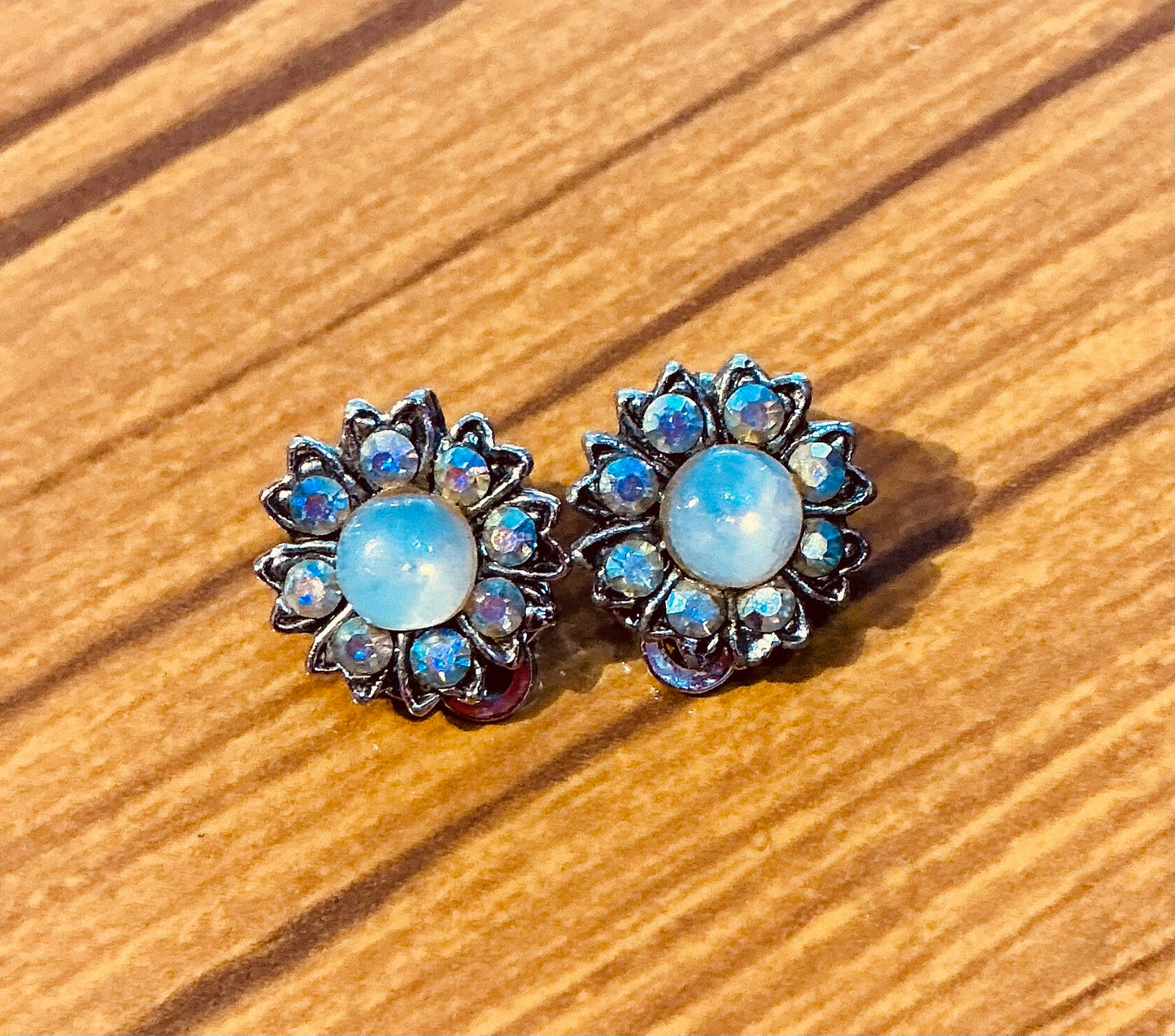 Glass Bead and Diamanté Clip on Earrings