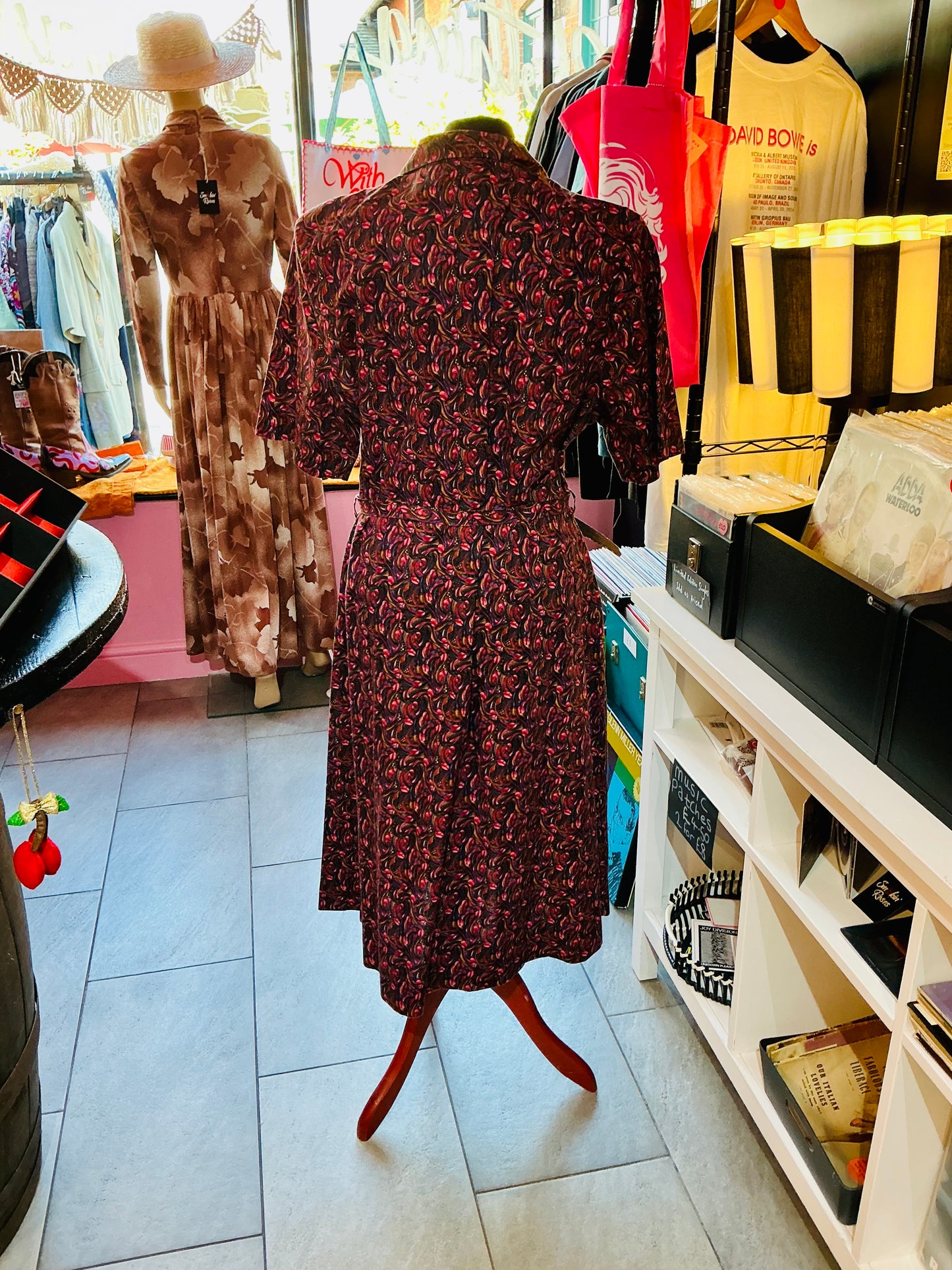 1980s Vintage Eric Hill Patterned Tea Dress