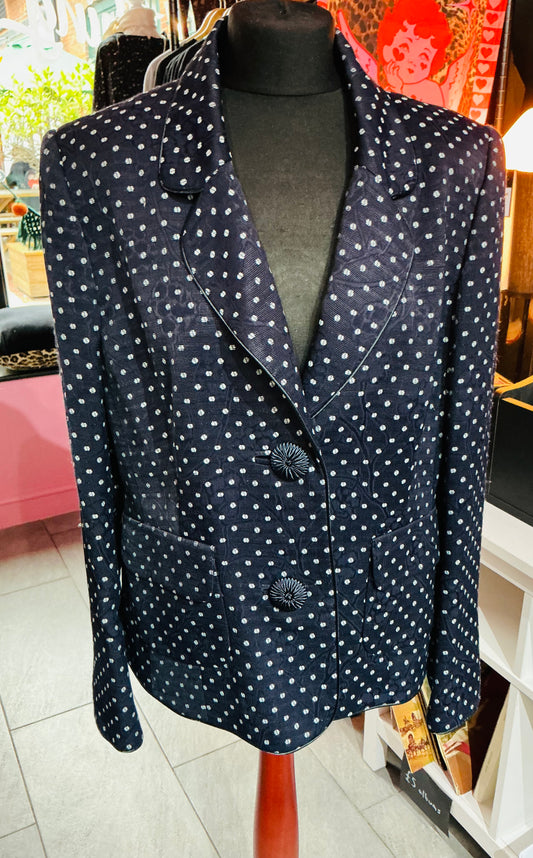 1980s Vintage Windsmoor Navy Polka Dot Blazer