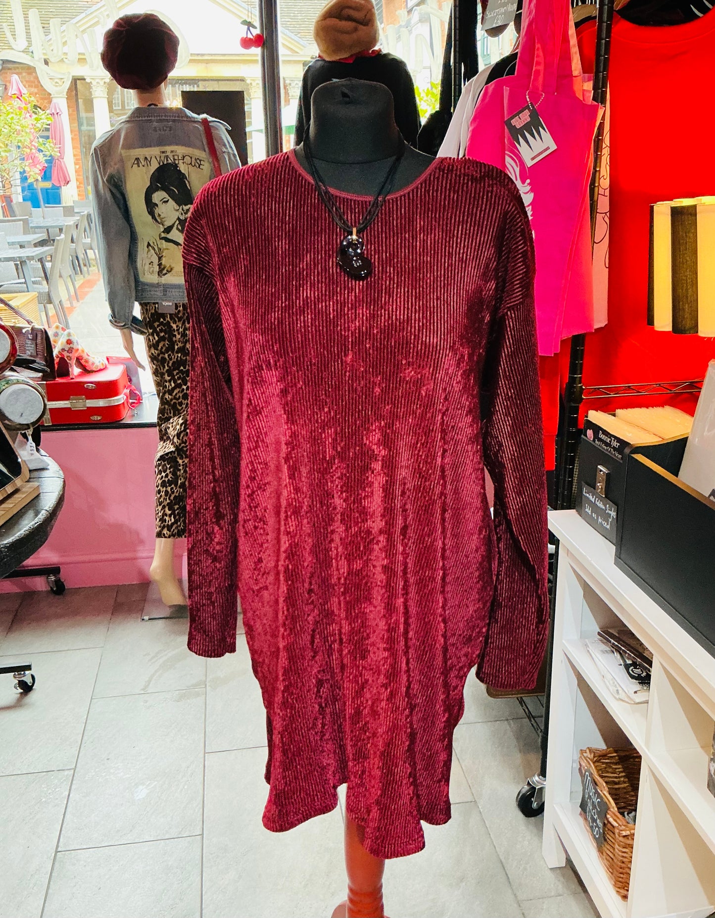 1990s Sixth Sense Burgundy Cord Shift Dress
