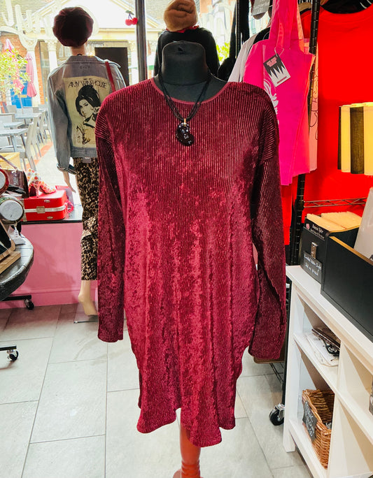 1990s Sixth Sense Burgundy Cord Shift Dress