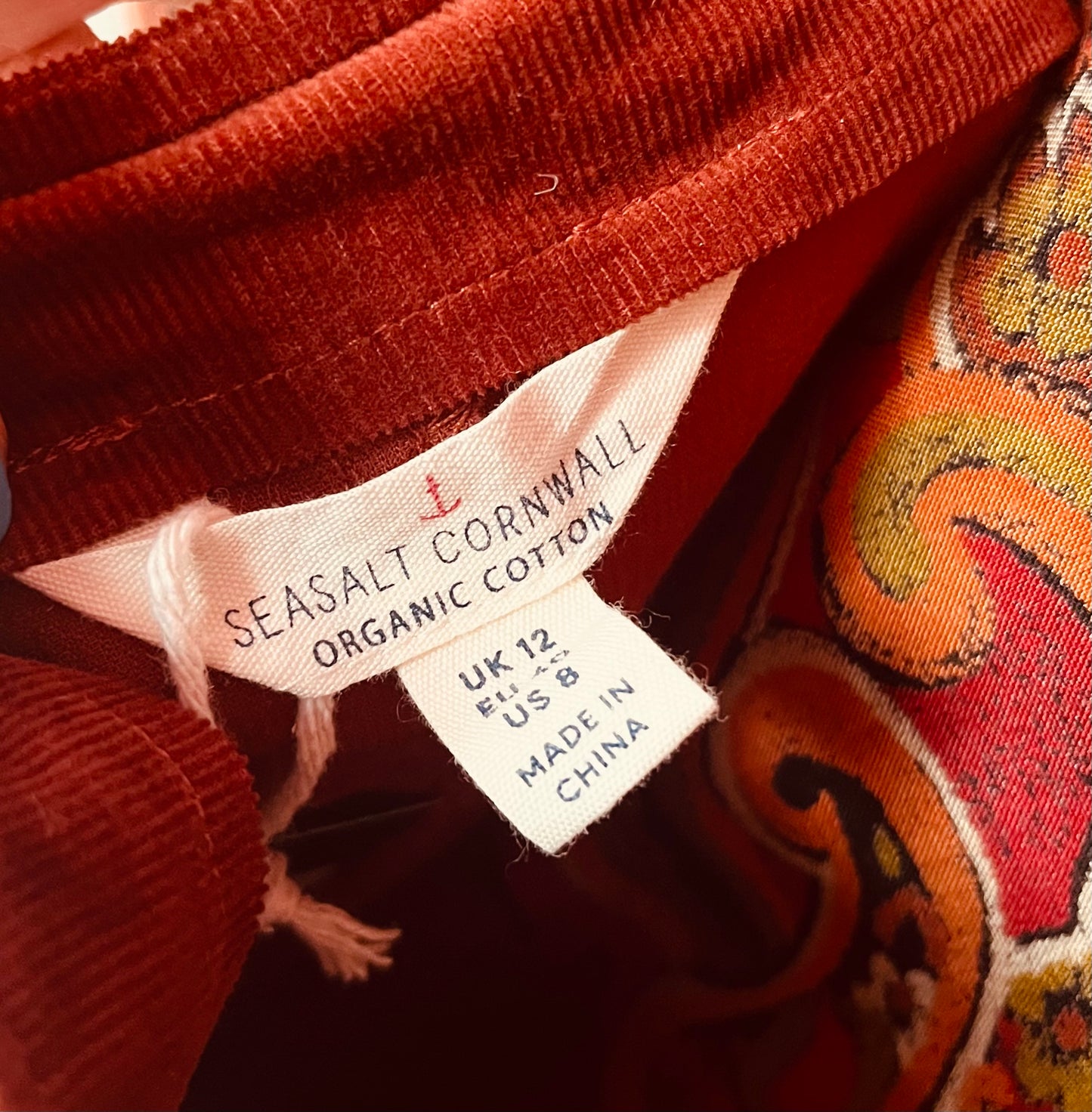 Seasalt Cornwall Burnt Orange Corduroy Dress Size 12