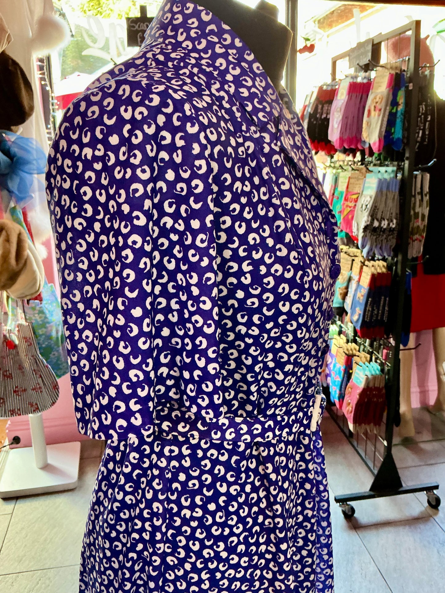 1980s Vintage Richard Stump Blue Tea Dress with Belt