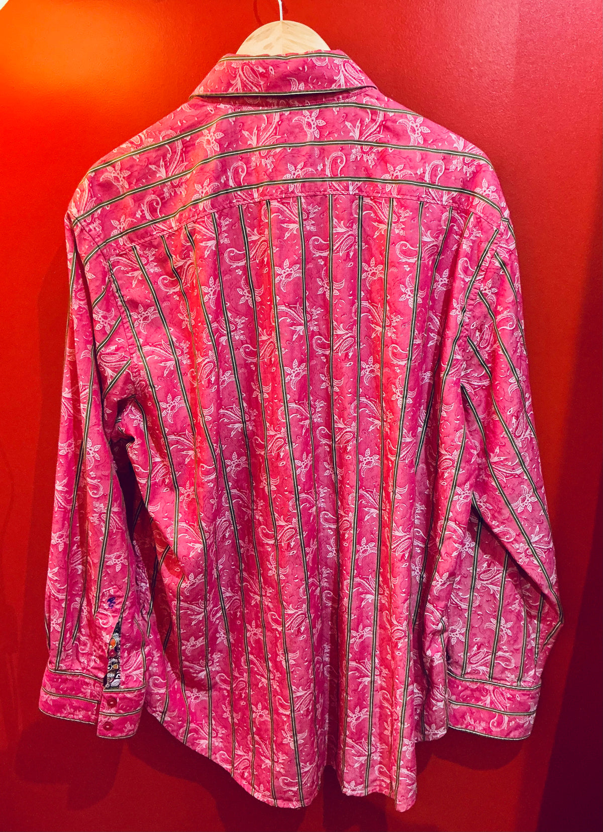1970’s Retro Robert Graham pink paisley striped shirt