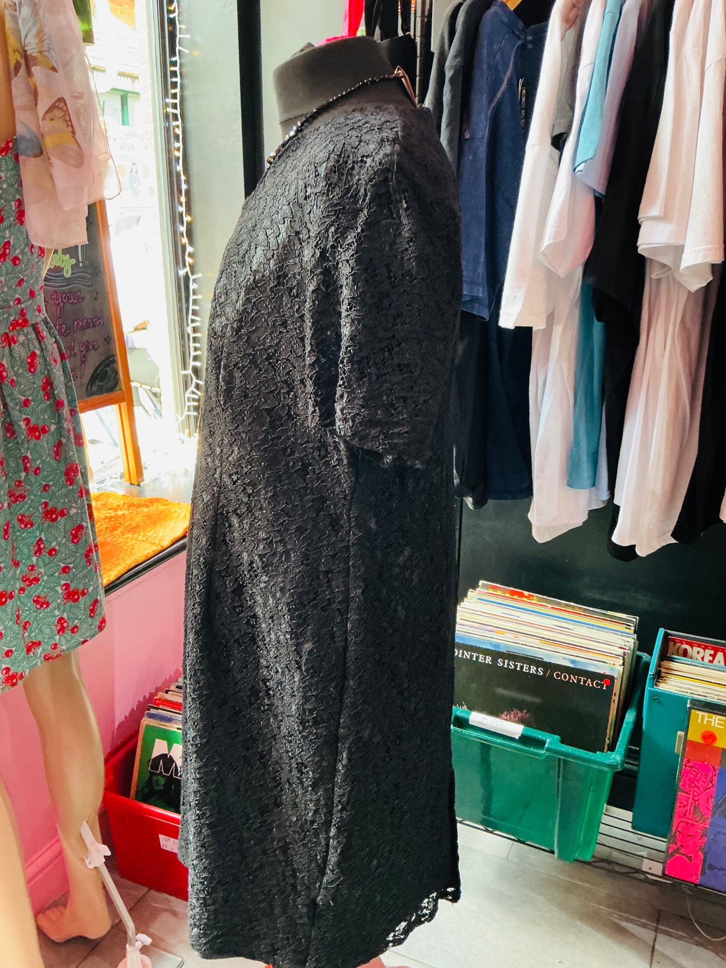 1990s Vintage Black Lace Midi Dress