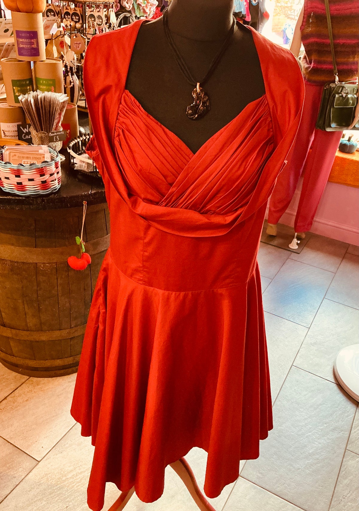 Deep Red 50s Style Black Butterfly Swing Dress