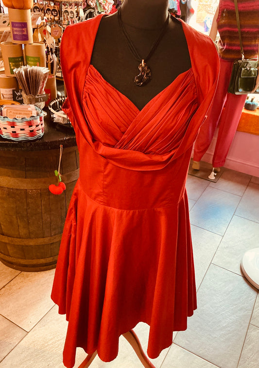 Deep Red 50s Style Black Butterfly Swing Dress