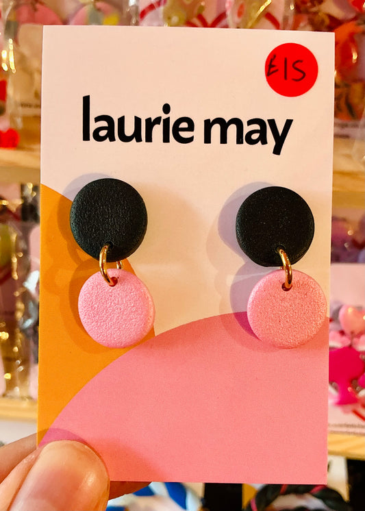 Handmade black/glittery pink earrings