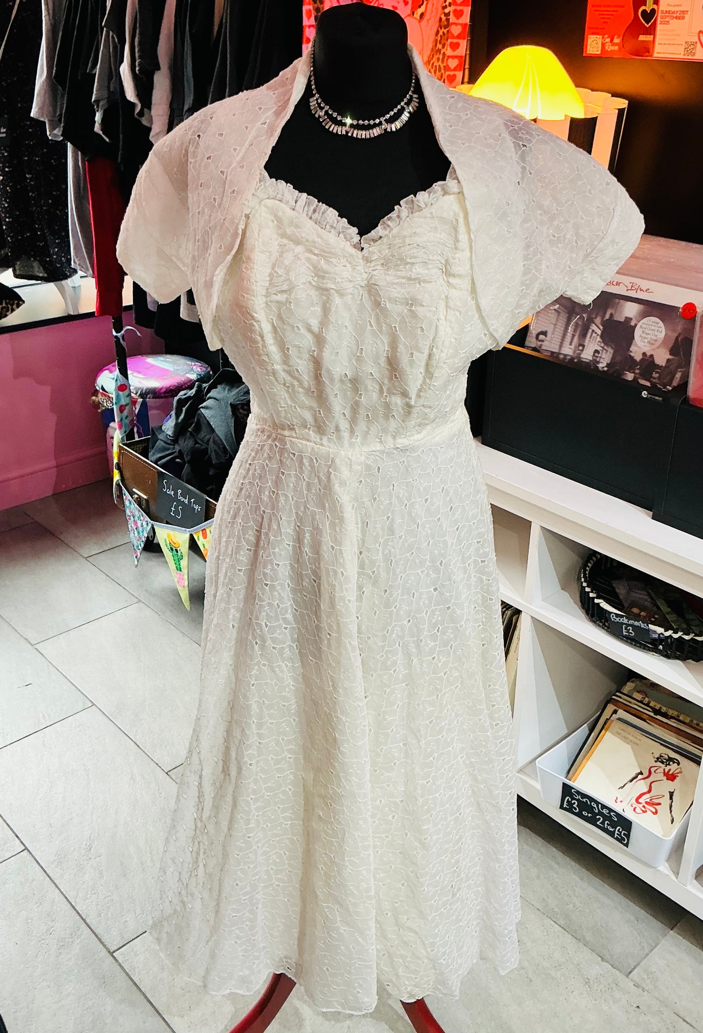 Handmade 1950s Vintage White Lace Wedding Dress