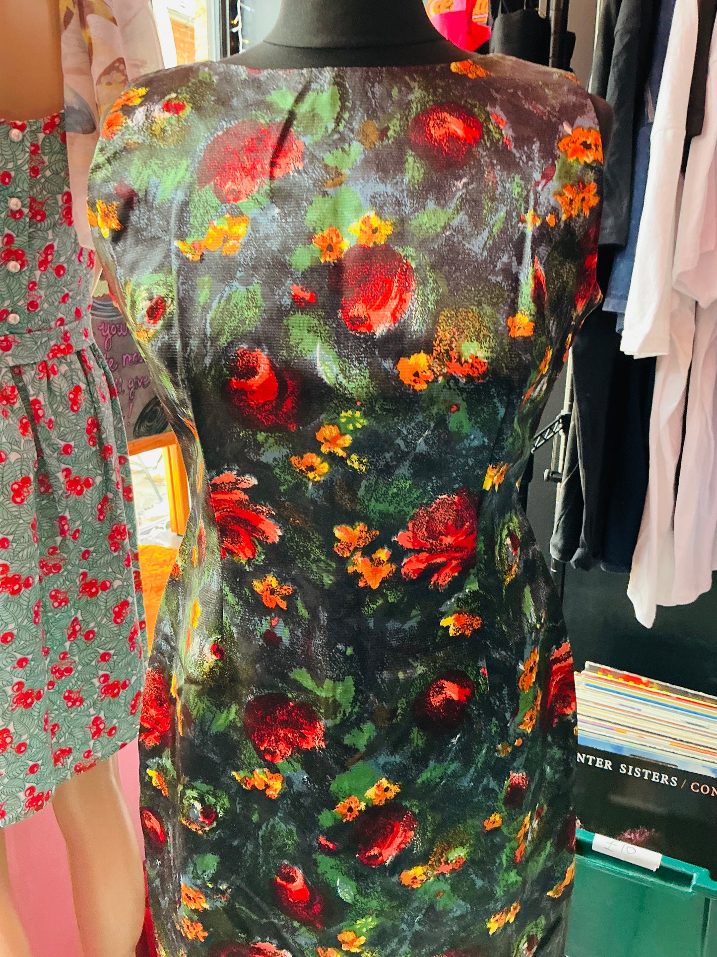 1960s Vintage Tricel Satin Floral Pencil Dress