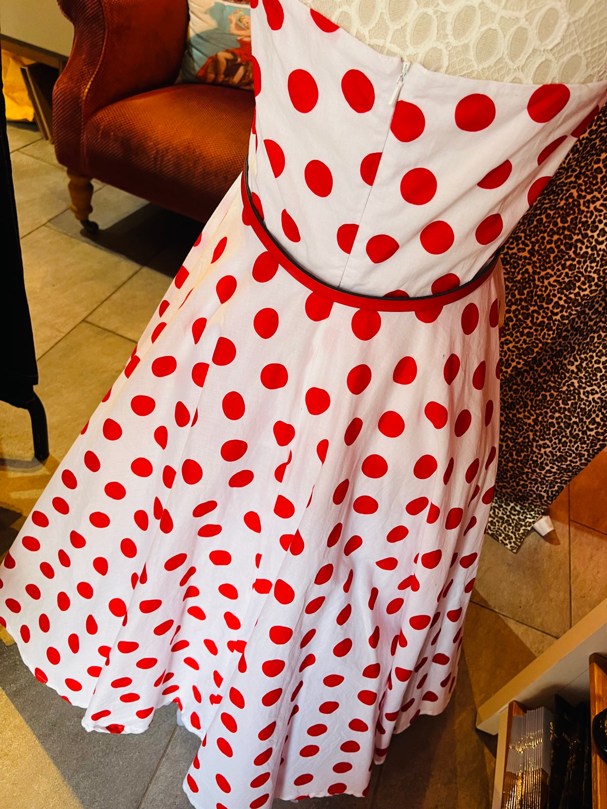 1950s Style White and Red Polka Dot Swing Dress