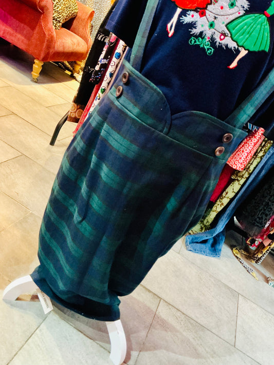 British Retro Navy and Green Plaid Pinafore Skirt
