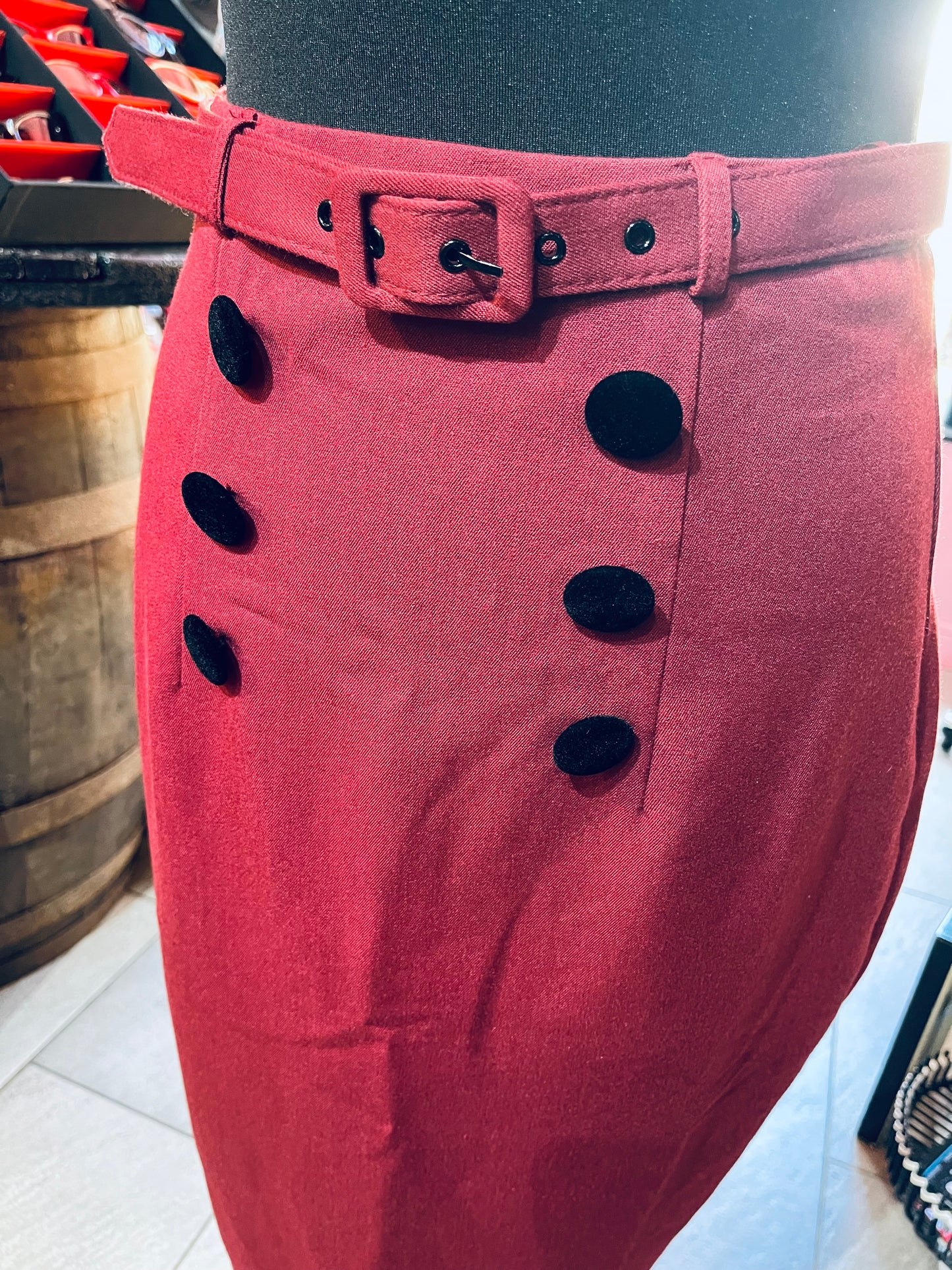 1950s Style Burgundy Collectif Pencil Skirt