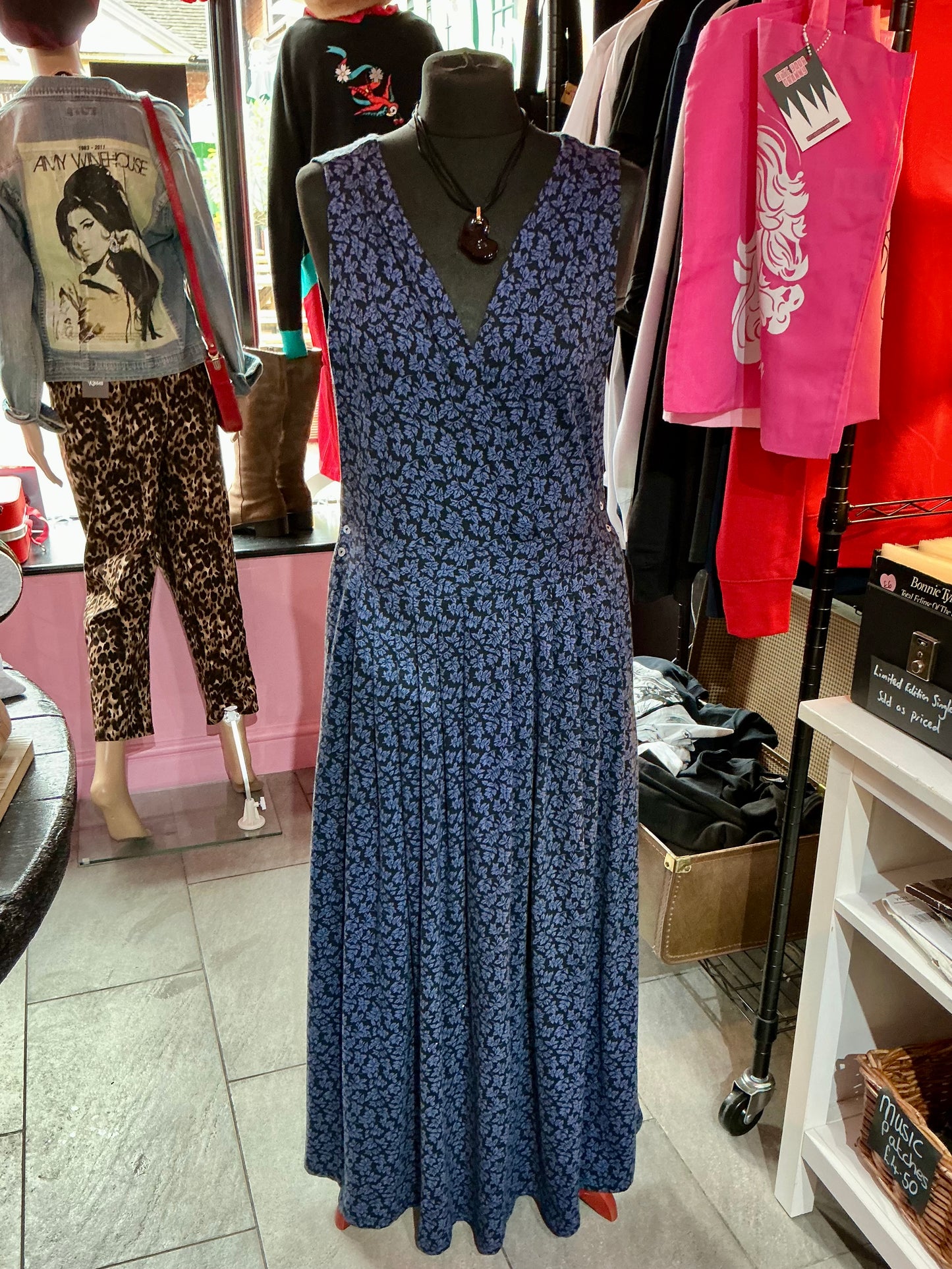 1990s Vintage Laura Ashley Blue Floral Maxi Dress