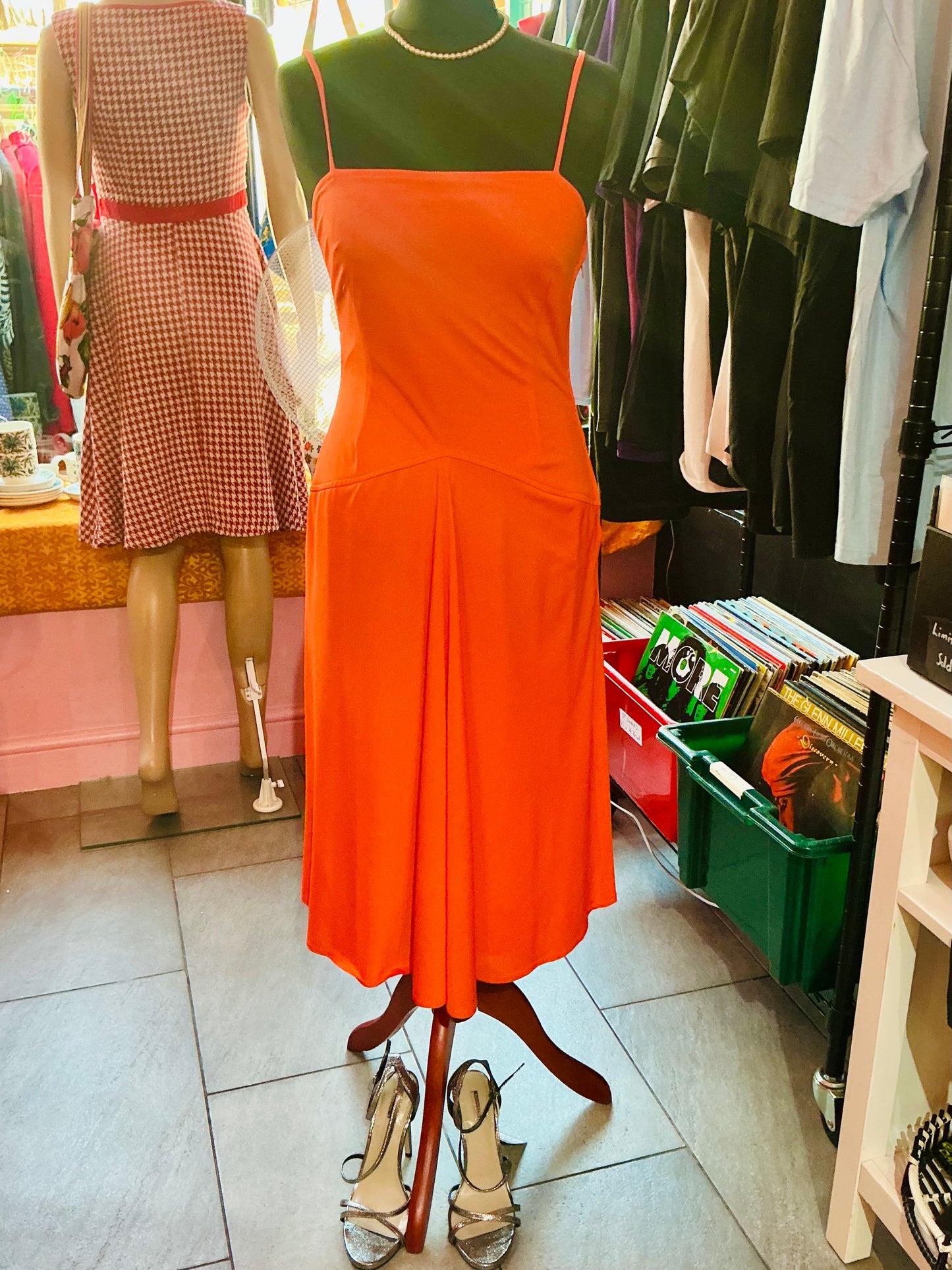 1960s Vintage Frank Usher Orange Strappy Summer Dress