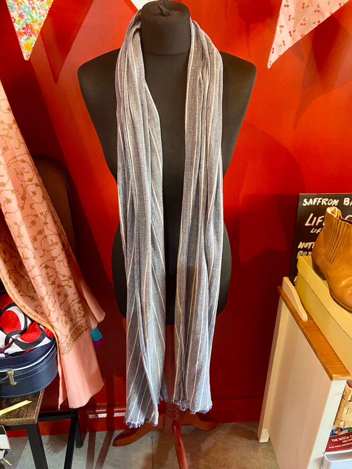 Vintage Muted Blue Striped Scarf