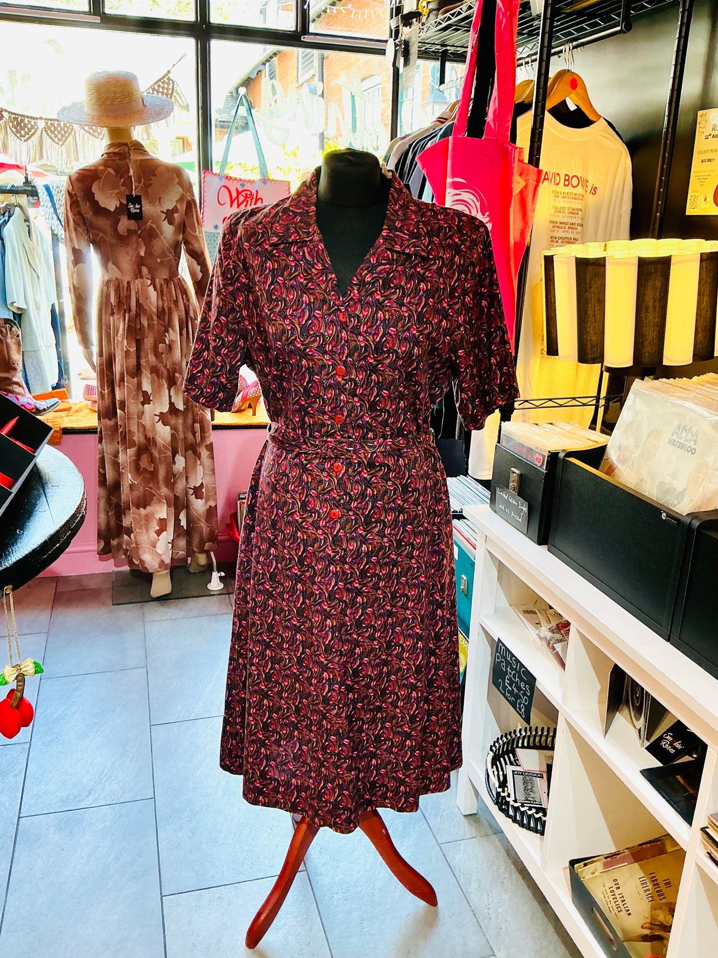 1980s Vintage Eric Hill Patterned Tea Dress