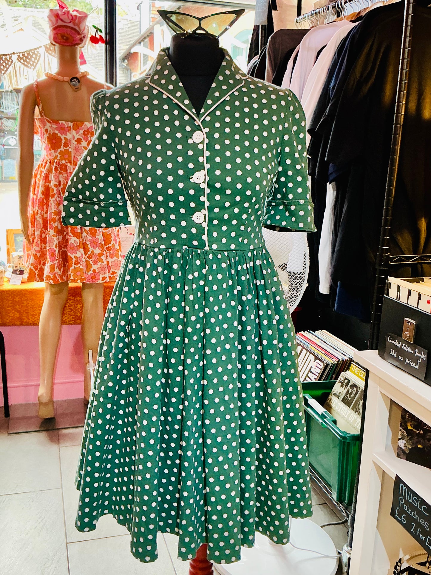 1950s Style Green Polka Dot Swing Dress