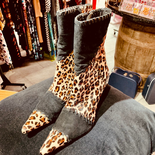 Leopard Print and Black Suede Faith Stiletto Boots- Size 6/39